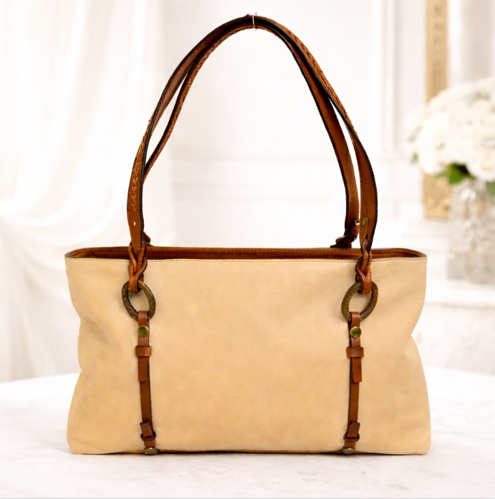 Oscar de la Renta Vacchetta Leather Shopper Tote Camel Vintage Shoulder Bag NOS